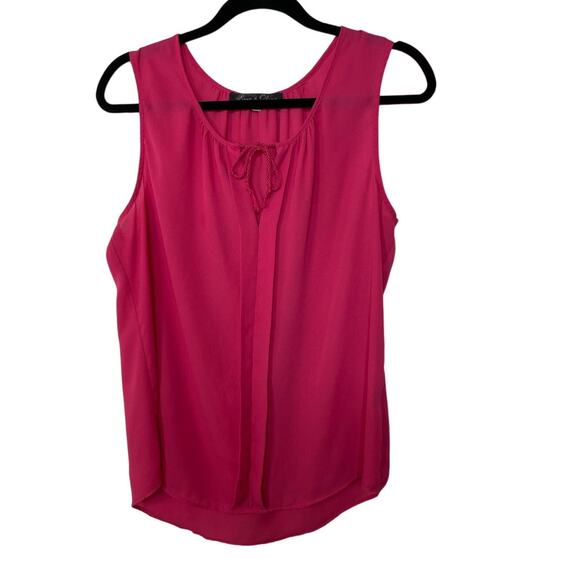 Rose & Olive Blosue Sleeveless Pleated Tie Front Keyhole Round Neck Pink Large - Picture 1 of 12